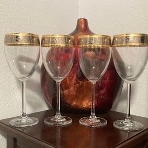 BAROQUE GOLD/PLATINUM CRYSTAL STEMWARE SET 4 WINE GLASSES 24KTS GOLD